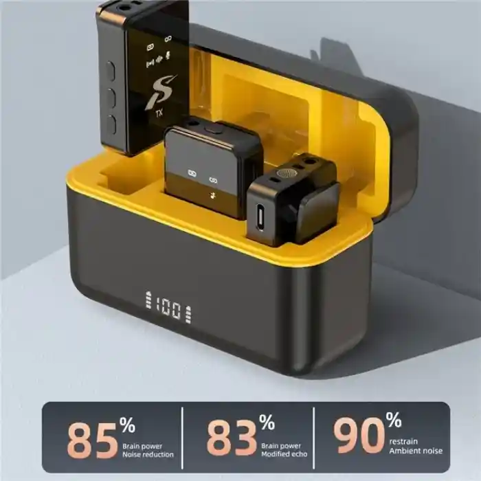 SX12 Wireless Lavalier Microphone with Charging Case, Long Battery Life, LED Display, Lapel Microphone for iPhone, Android, Camera All in One Microphone